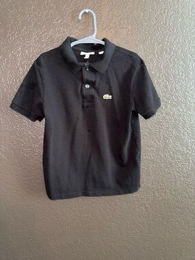 Lacoste Black Kids Polo with Green Crocodile Logo